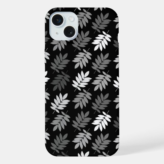 Elder Leaf Pattern Black White Grey iPhone Case (Back)