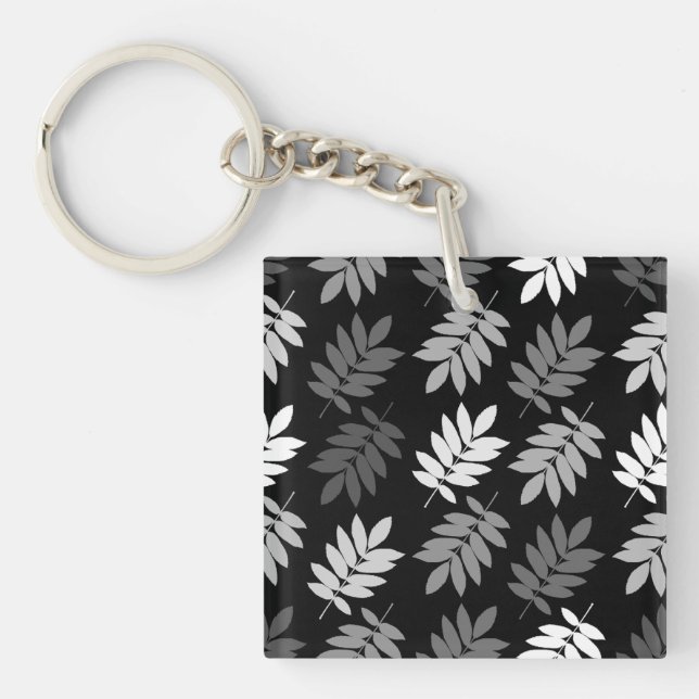 Elder Leaf Pattern Black White Grey Key Ring (Front)