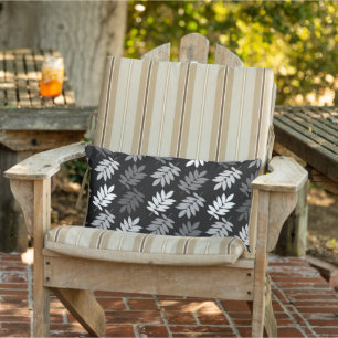 Elder Leaf Pattern Black White Grey Lumbar Cushion