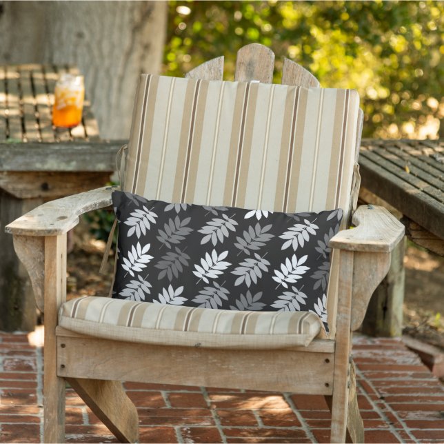Elder Leaf Pattern Black White Grey Lumbar Cushion (Chair)