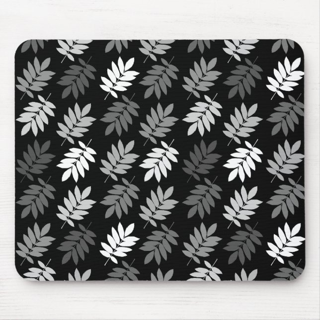 Elder Leaf Pattern Black White Grey Mouse Pad (Front)