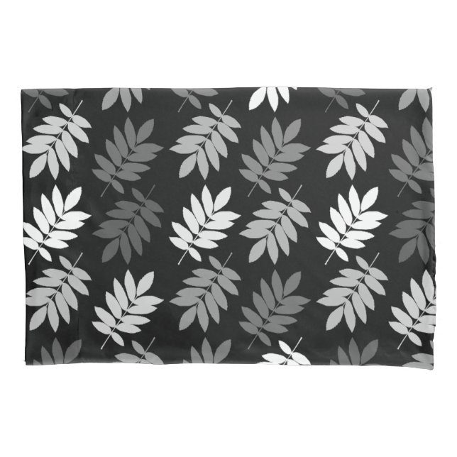 Elder Leaf Pattern Black White Grey Pillowcase (Front)