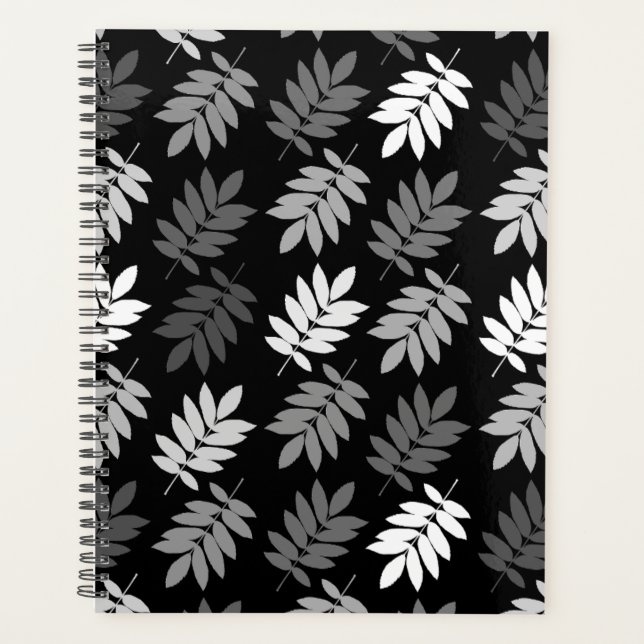 Elder Leaf Pattern Black White Grey Planner (Front)