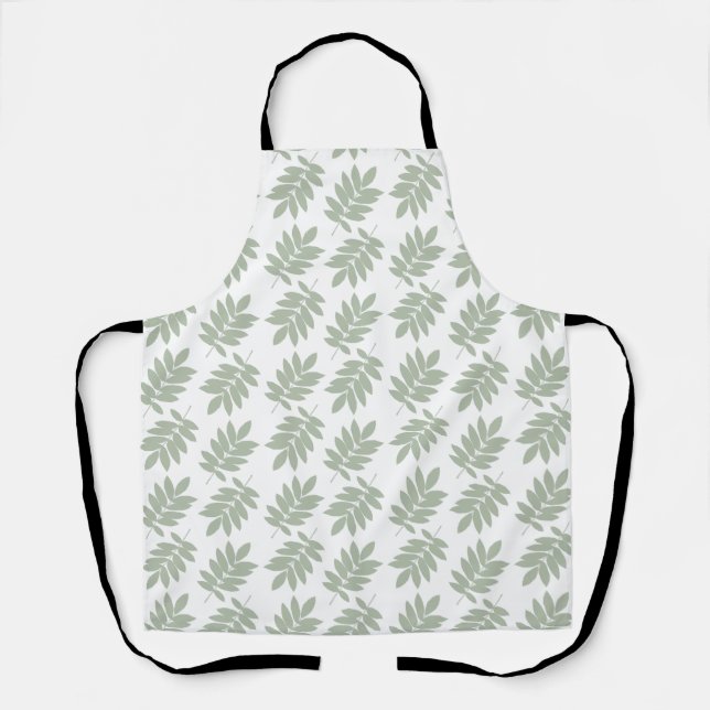 Elder Leaf Pattern Green+White Apron (Front)