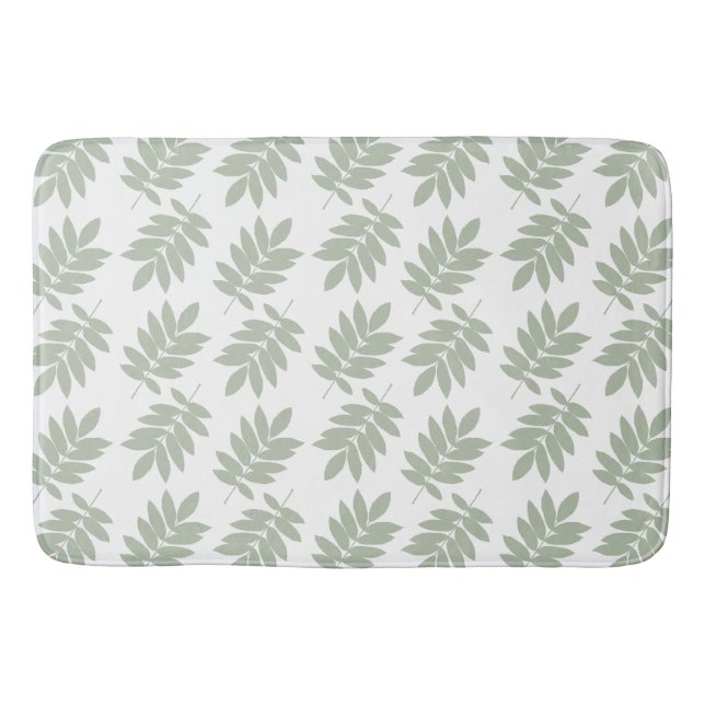 Elder Leaf Pattern Green+White Bath Mat (Front)