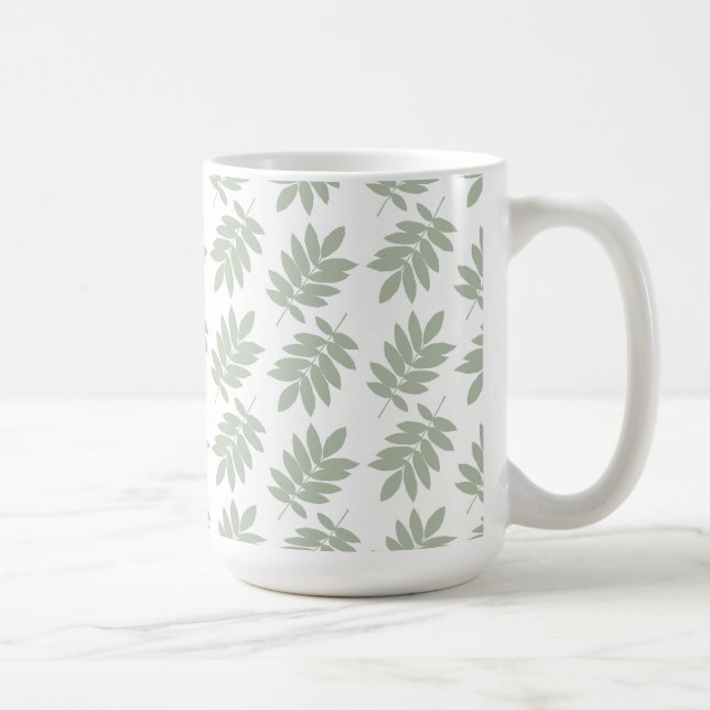 Elder Leaf Pattern Green+White Coffee Mug (Right)