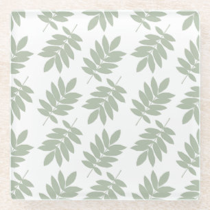 Elder Leaf Pattern Green+White Glass Coaster