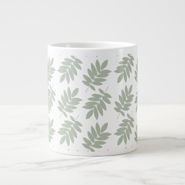 Elder Leaf Pattern Green+White Large Coffee Mug (Front)