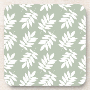Elder Leaf Pattern White on Green Coaster