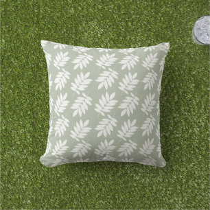 Elder Leaf Pattern White on Green Cushion