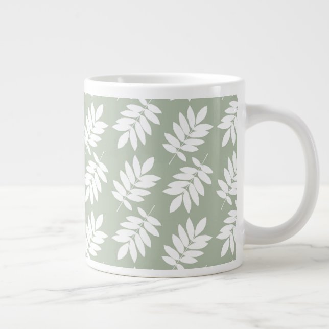 Elder Leaf Pattern White on Green Large Coffee Mug (Right)