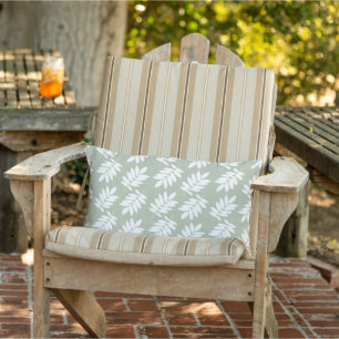 Elder Leaf Pattern White on Green Lumbar Cushion