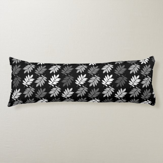 Elder Leaf Rpt Pattern Black White Grey Body Cushion (Front)