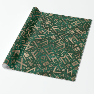 Elder Runes - Futhark Pattern Gold on Malachite #1 Wrapping Paper