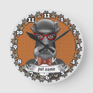 Elder Schnauzer Glasses Round Clock