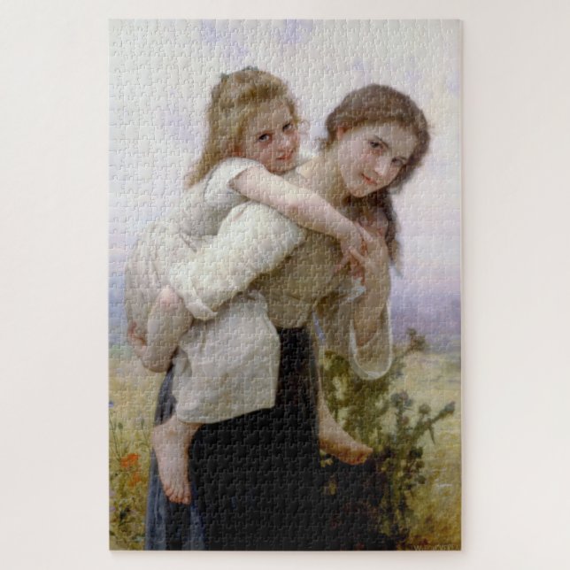 Elder Sister Giving Younger Sister Piggyback Ride Jigsaw Puzzle (Vertical)