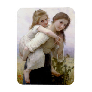 Elder Sister Giving Younger Sister Piggyback Ride Magnet