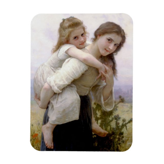 Elder Sister Giving Younger Sister Piggyback Ride Magnet (Vertical)