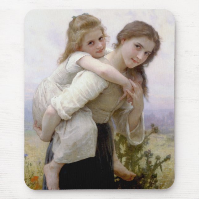 Elder Sister Giving Younger Sister Piggyback Ride Mouse Pad (Front)