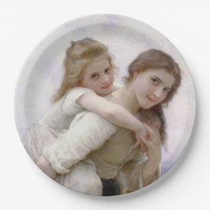 Elder Sister Giving Younger Sister Piggyback Ride Paper Plate