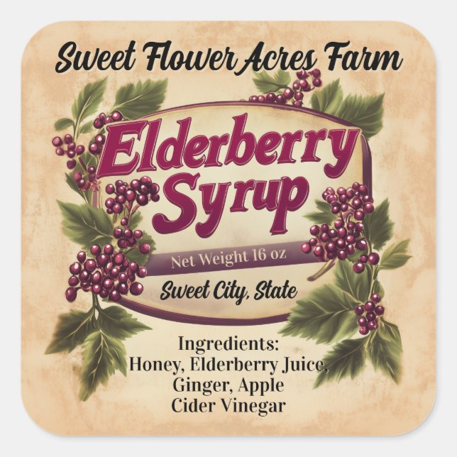 Elderberry Syrup Business Product Bottle Label (Front)