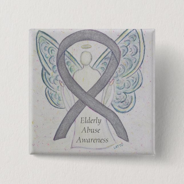 Elderly Abuse Awareness Silver Angel Ribbon Pin (Front)