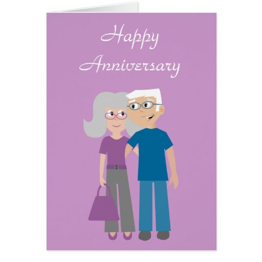 Elderly cartoon couple Anniversary card | Zazzle