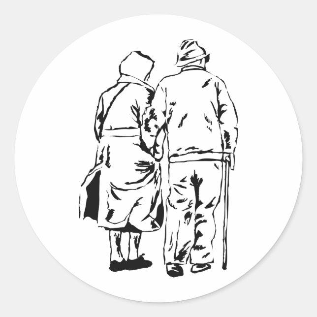 Elderly Couple Classic Round Sticker (Front)