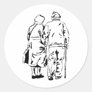 Elderly Couple Classic Round Sticker