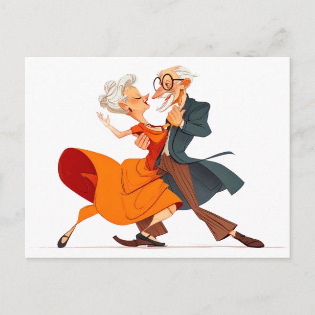 Elderly couple dancing gracefully in vibrant attir holiday postcard (Front)