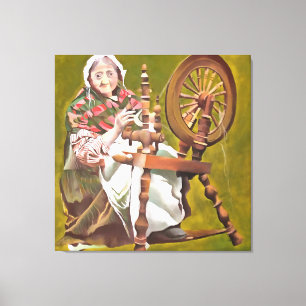 Elderly Irish Woman Crafter At A Spinning Wheel Canvas Print