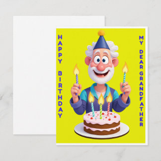 Elderly Man Holds Birthday Cake Invitation