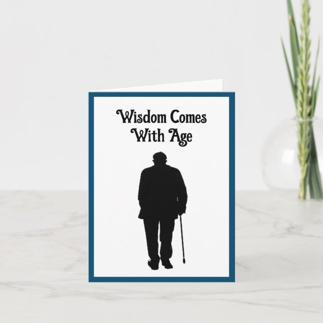 Elderly Man Walking Black Silhouette Drawing Art Card (Front)