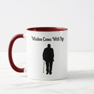 Elderly Man Walking Black Silhouette Drawing Art Mug