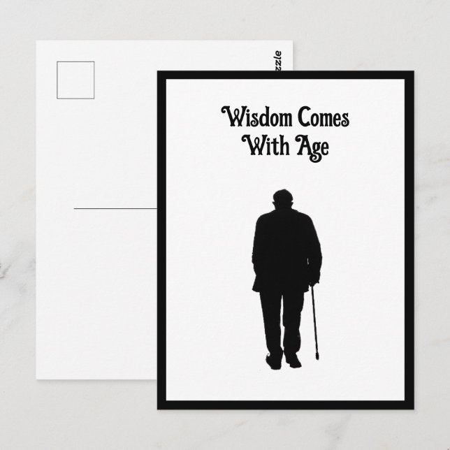 Elderly Man Walking Black Silhouette Drawing Art Postcard (Front/Back)