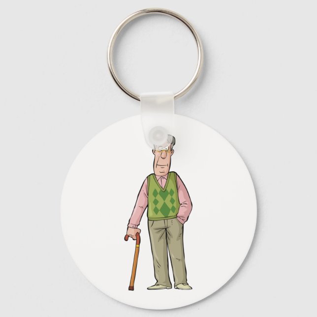 Elderly Man With A Walking Stick Key Ring (Front)