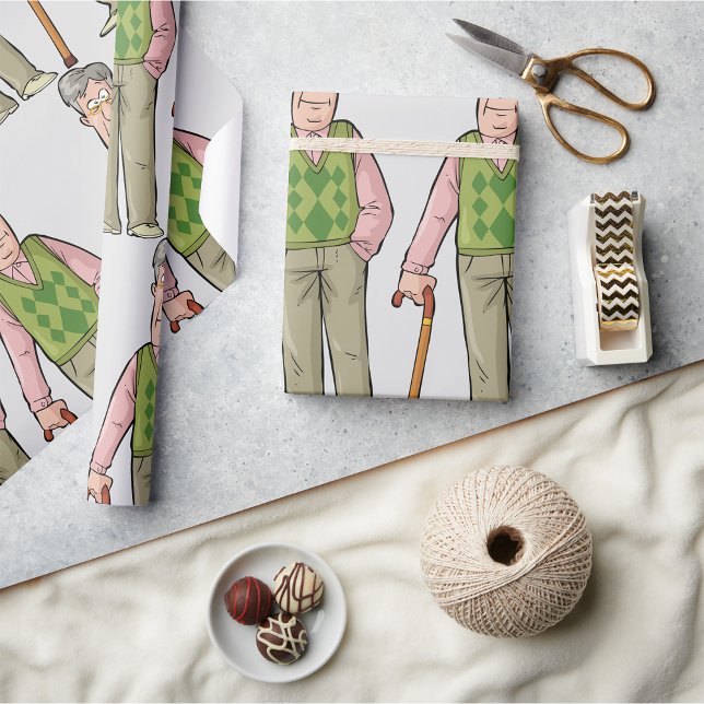 Elderly Man With A Walking Stick Wrapping Paper (Creator Uploaded)