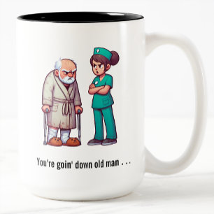 Elderly Patient Yelling at an Exhausted Nurse Two-Tone Coffee Mug