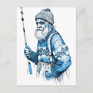 Elderly Sailor Standing Calm Holding Fishing Rod Postcard