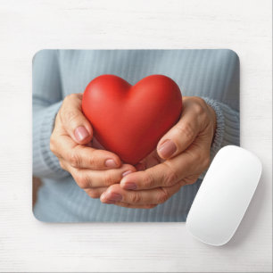 Elderly Woman Holding a Red Heart Mouse Pad