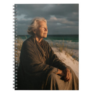 Elderly Woman Sunset Beach Notebook