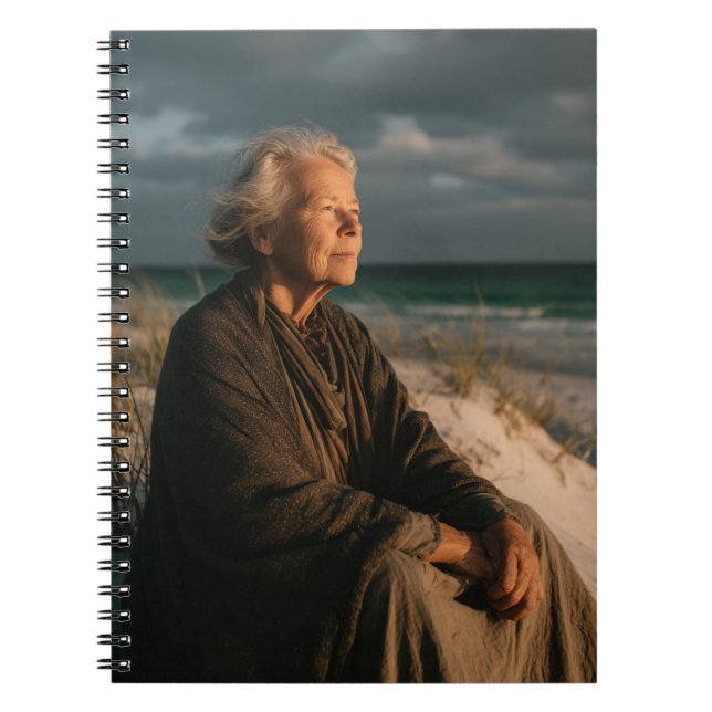 Elderly Woman Sunset Beach Notebook (Front)
