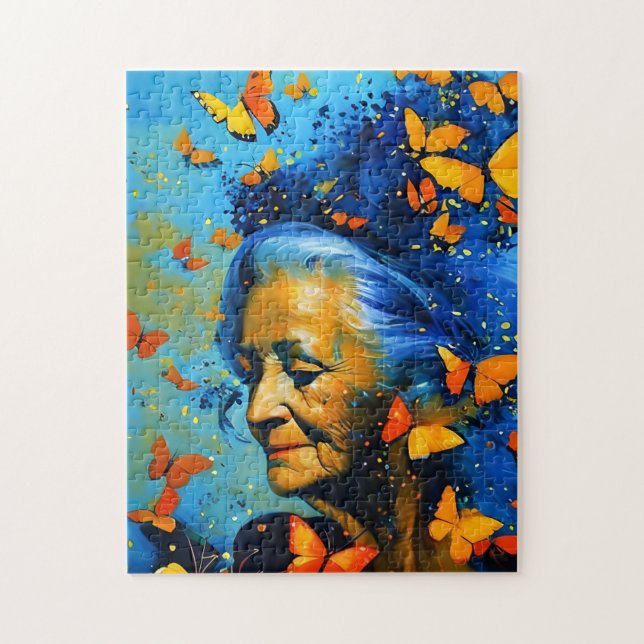 Elderly Woman With Butterflies Jigsaw Puzzle (Vertical)