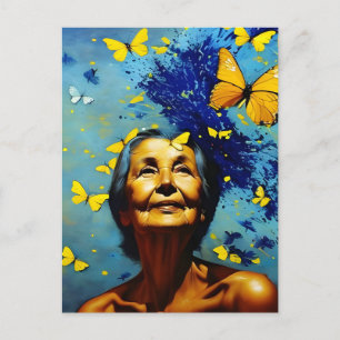 Elderly Woman With Butterflies Postcard