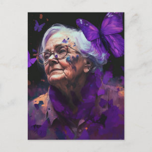 Elderly Woman With Butterflies Postcard