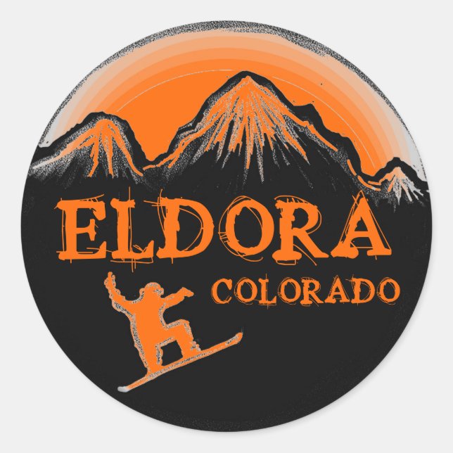 Eldora Colorado orange snowboarder stickers (Front)