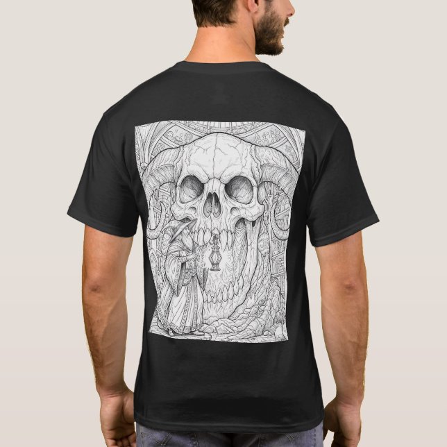 Eldritch Wizard & Demon Skull – Dark Arts T-Shirt (Back)