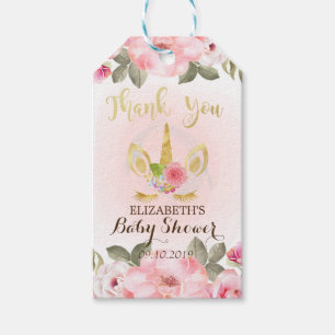 Eleagant Glitter Unicorn, Floral Baby Shower Gift Tags
