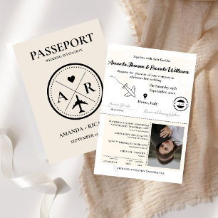 Eleagnt Ivory Passport Photo Wedding Invitation