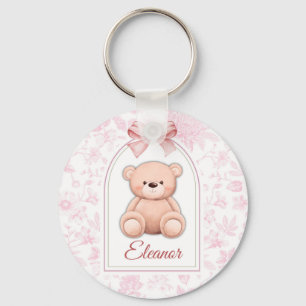 Eleanor Custom Pink Teddy Bear Nursery Design Key Ring